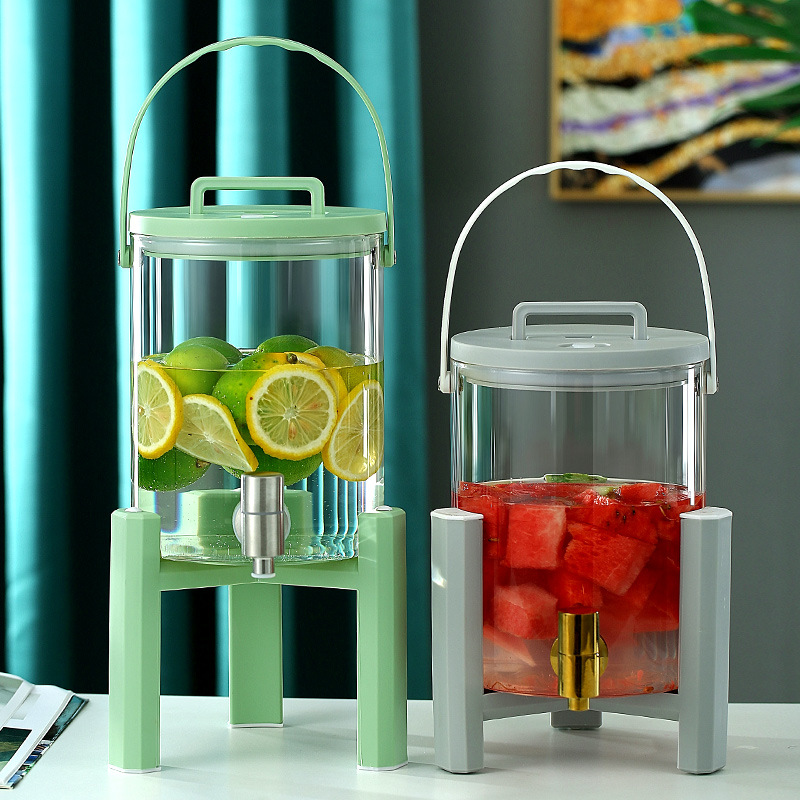 Cesta del refrigerador botella de agua fría con grifo vidrio gran capacidad botella de agua fría hogar bebida enzima cubo sellado burbuja cubo de vino