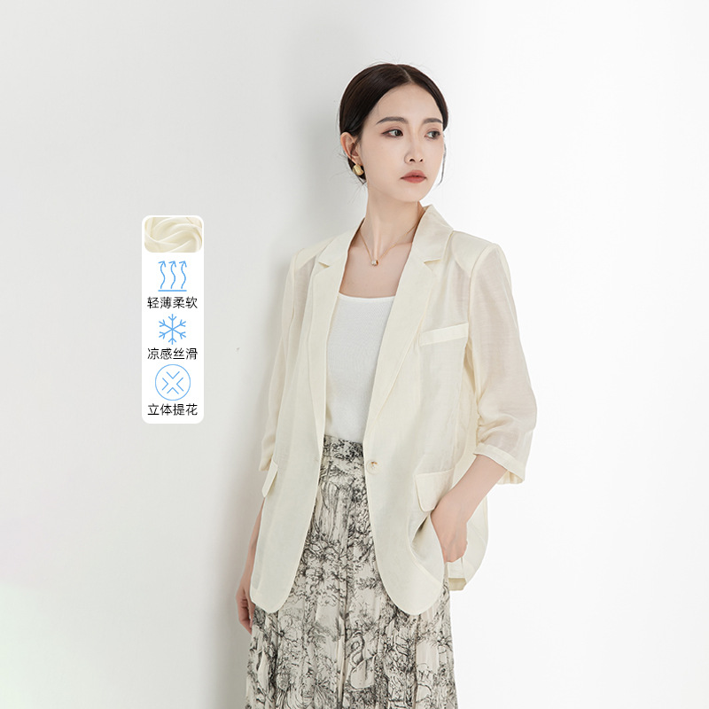 Xinge Tencel Small Suit Top Summer Thin Fashionable Casual Sunscreen New Arrival Five-point Sleeve Shoulder Pad Suit Jacket