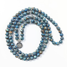藍孔雀石手鏈108顆8mm瑜伽手串彩色念珠蓮花OM亞馬遜跨境飾品批發