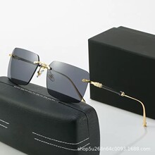 爆款无框太阳镜复古金属镜腿防紫外线方框墨镜男开车网红同款眼镜