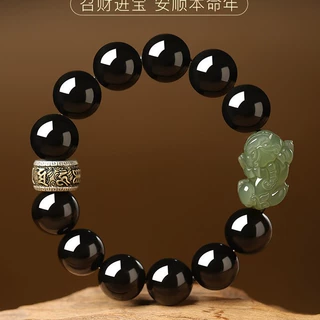 正品天然黑曜石手串男士青玉貔貅手链男款礼物送男友六字真言佛珠
