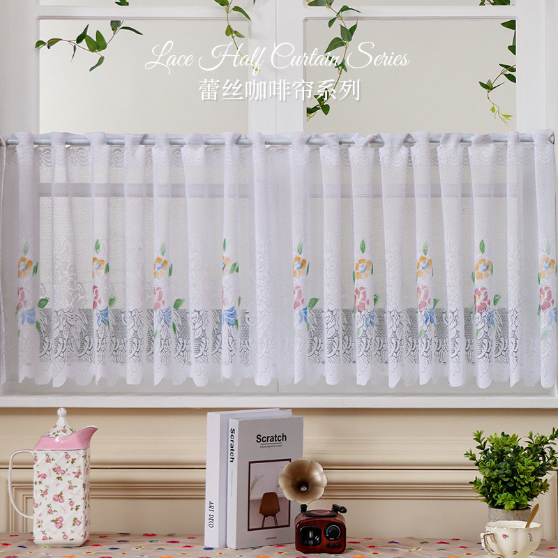 Thickened Lace Door Curtain Partition Curtain American Half Curtain Lace Hollow Coffee Curtain Kitchen Bedroom Curtain Shade Sundries