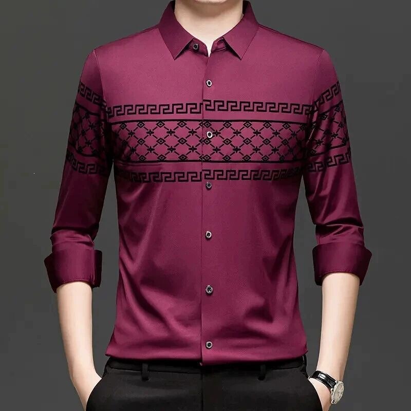 New spring and autumn collection: men's seamless long-sleeved shirt, high-quality casual wear, wrinkle-resistant and no-iron, fleece-lined shirt for men