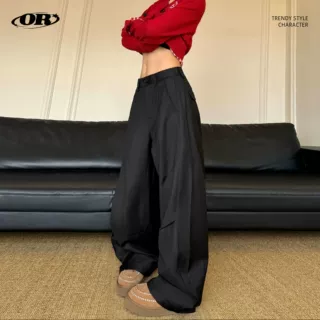 OREETA丨美式小众褶皱加厚弯刀西裤男女潮牌高级感宽松垂感休闲裤