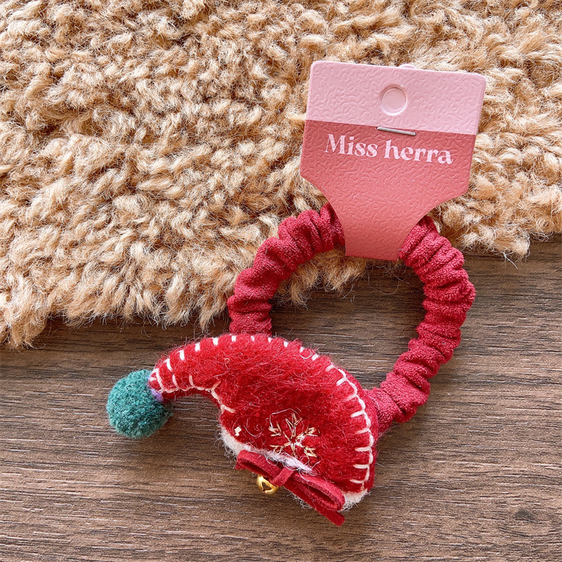 Christmas gift Children's Christmas holiday cute velvet stuffed cotton mushroom intestine ring girl Christmas socks wine red cane duckbill clip_voghion.com