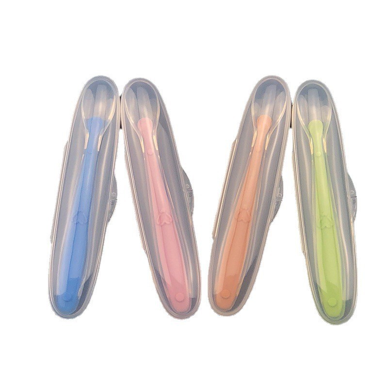 Cuchara de silicona para bebés caja de almacenamiento libre cuchara de entrenamiento de silicona completa alimentación del bebé cuchara suave niños alimentación vajilla