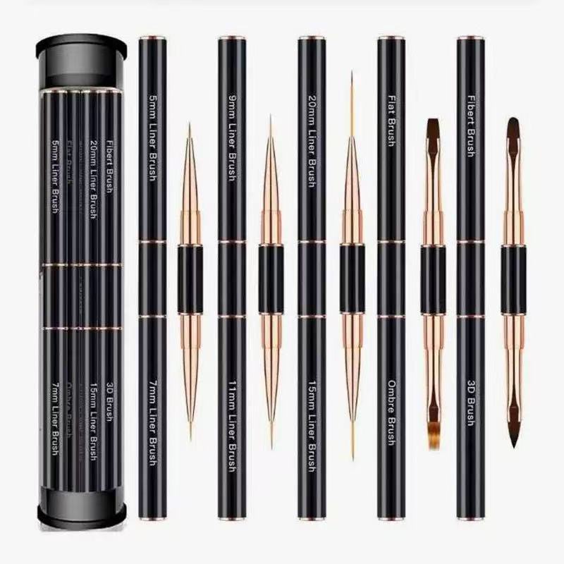 Cross-border 5-piece set of double-ended metal rod nail art brushes for gel painting and carving, wholesale from manufacturer