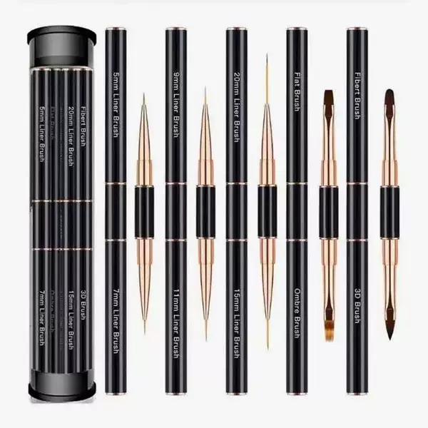 Cross-border 5-piece set of double-ended metal rod nail art brushes for gel painting and carving, wholesale from manufacturer