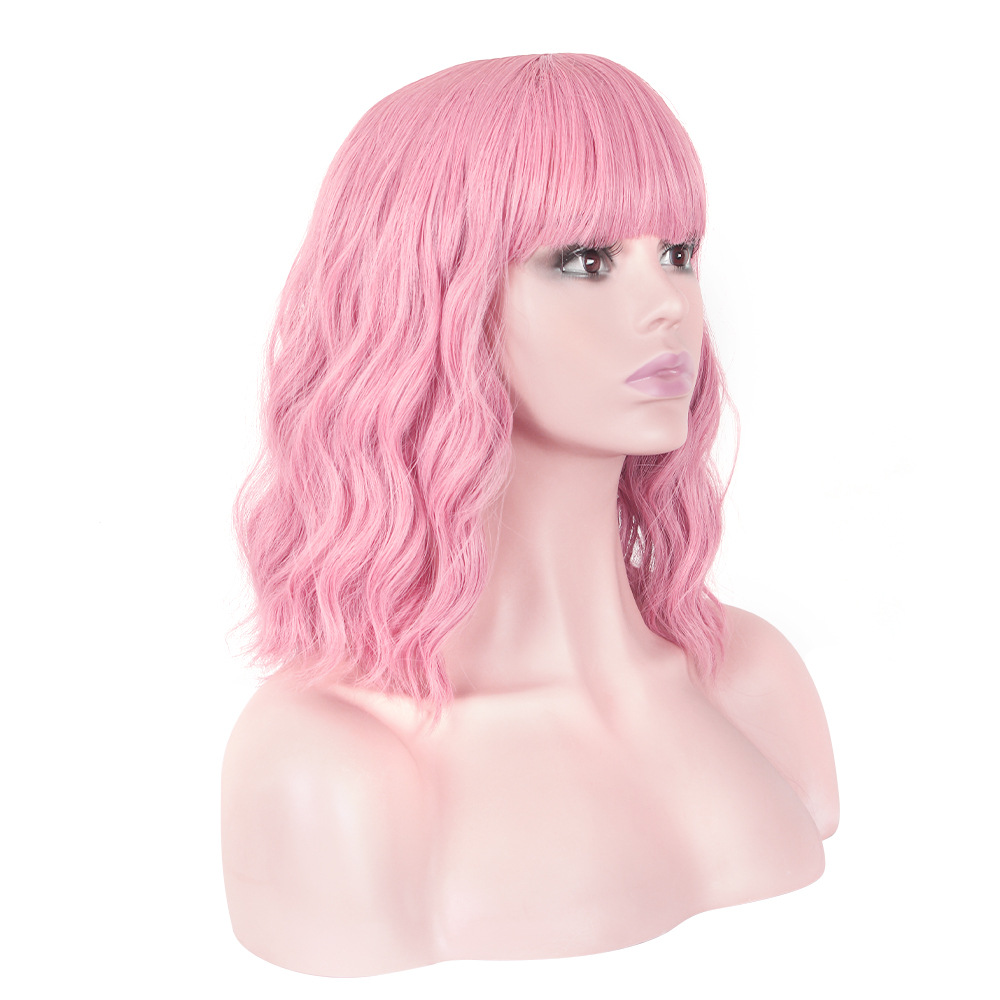 Estilo europeo y americano Bangs rollo corto rollo de huevo onda Pelo Rizado ondulación del agua maíz peinado caliente moda diaria Peluca de fibra química