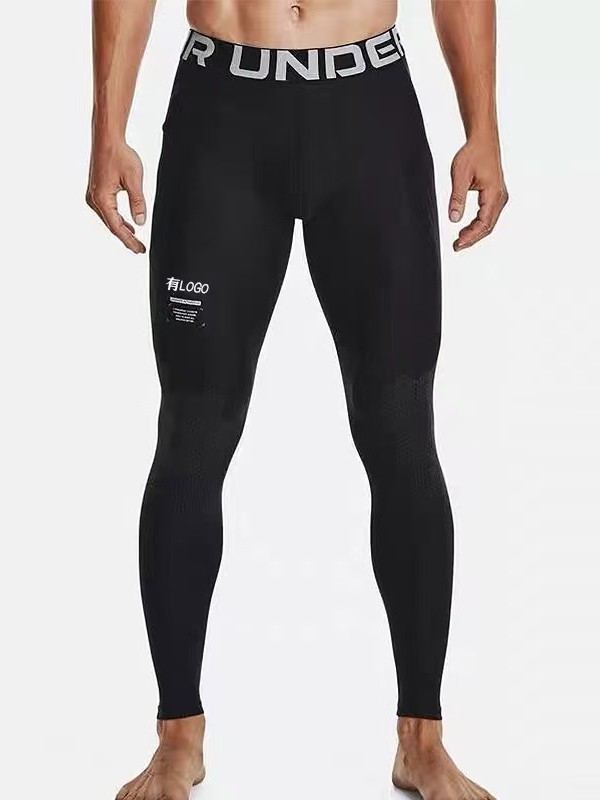 ブランドロゴ現物氷糸弾力運動タイツ男春秋打底ランニングバスケットボール長ズボン九分ズボン|undefined