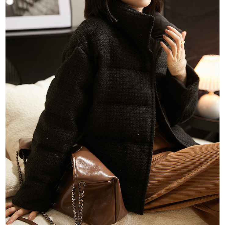 Chanel-Style down Jacket 95% White Goose down Tweed Plaid Women's High-End Mid-Length Spring down Coat