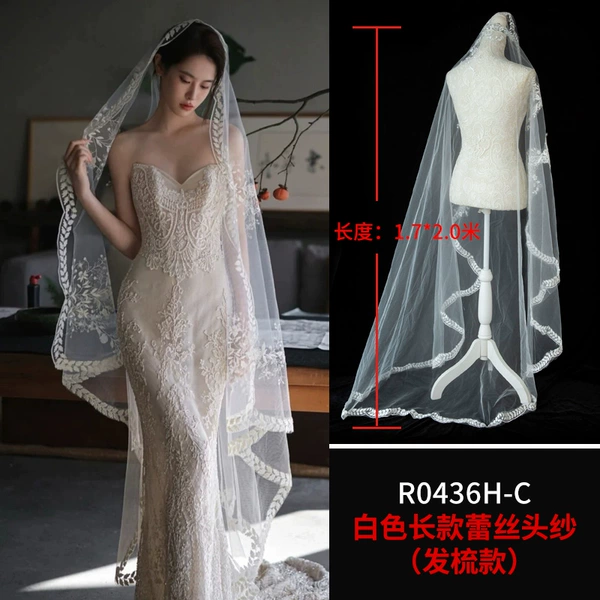 R0436 white long veil 1.7X2m-150cm