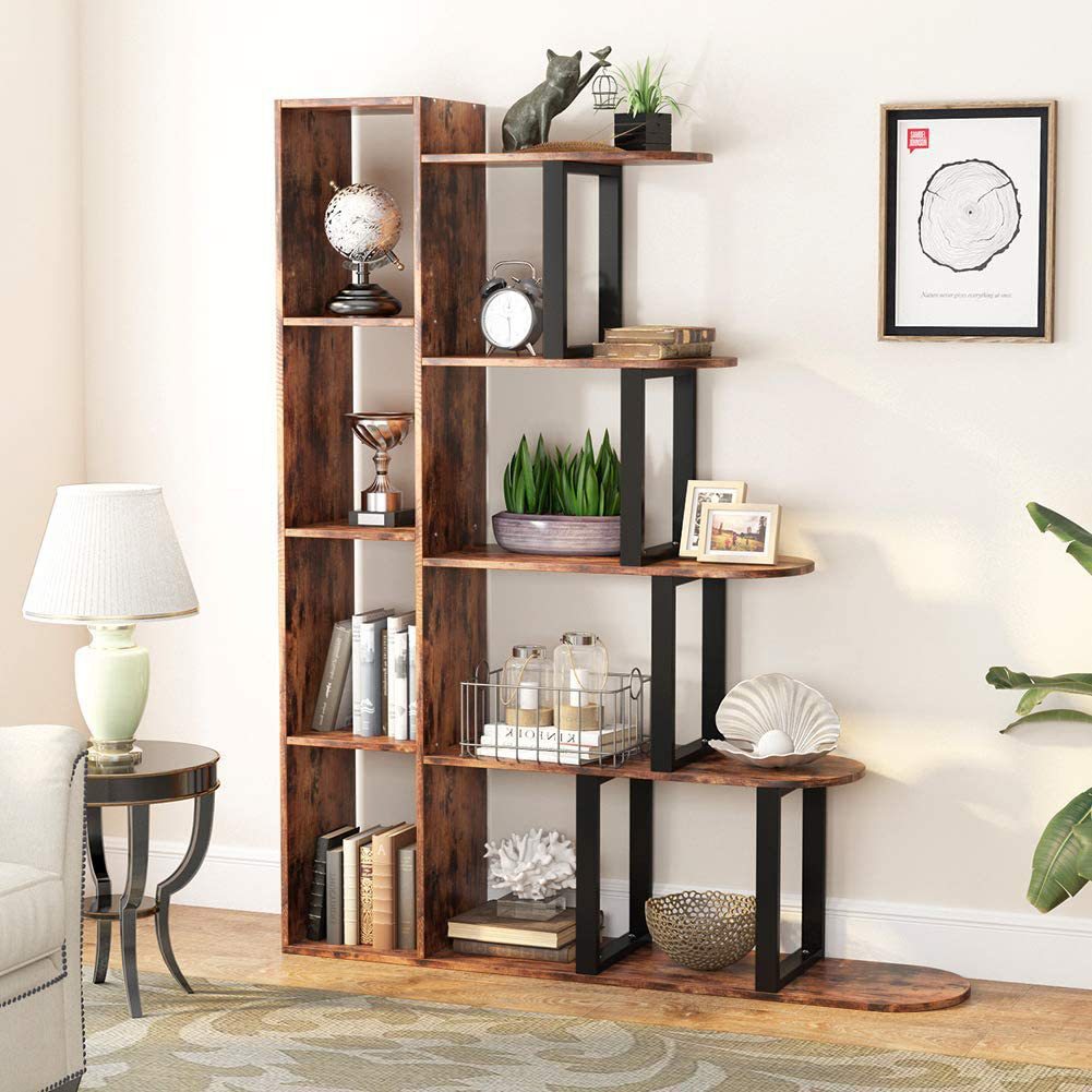Cross-Border 5-Layer Corner Ladder Country Display Rack Living Room Storage Storage Shelf Study Bookshelf Retro Industrial Bookcase