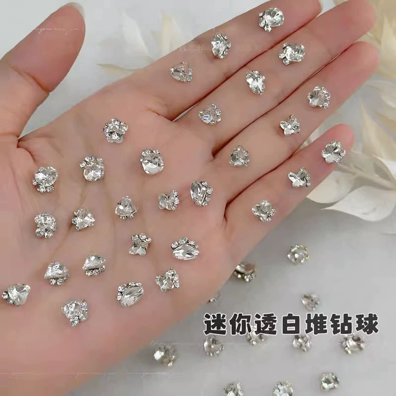 Маленькие миниатюрные стразы для дизайна ногтей, популярные белые стразы-шарики, восьмиугольные стразы из сплава для декора ногтей