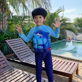 儿童浮力泳衣女童连体宝宝海豚泳装长袖防晒冲浪服潮女童浮力泳衣