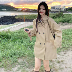 小仙倪子双排扣风衣女秋季宽松中长款超流行爆款休闲大衣上衣外套