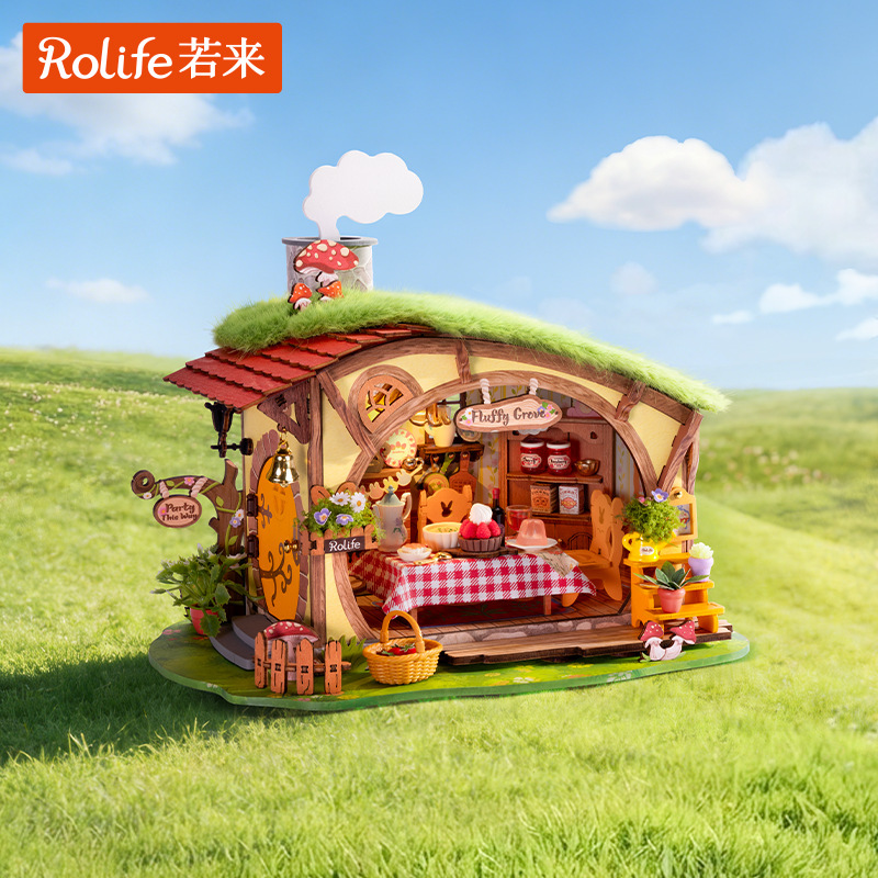 Rolife DIY Cabin Fluffy Forest Friends Assembly Model Handmade Wooden House Miniature Scene Gift