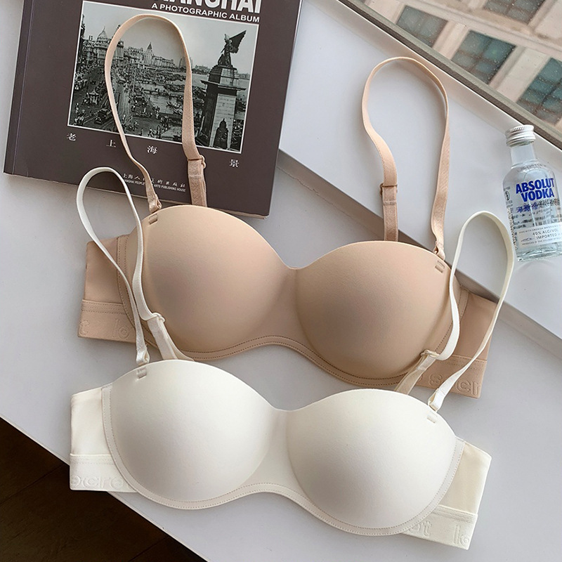 Japanese Traceless Glow Underwear Women's Small Chest Push-up Large Half-round Ball Upper Thin Lower Thick Rimless Anti-sagging Bra