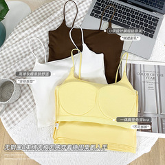 廠家批發法式辣妹純棉吊帶小背心帶胸墊一體式露背圓環百搭內衣女