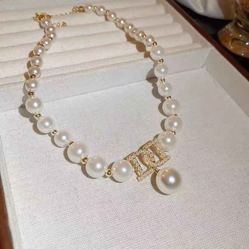 Korean Ins Style Simple Personalized Necklace with Diamonds and Pearls Spliced ​​Short Necklace Internet Celebrity Elegant Design Necklace