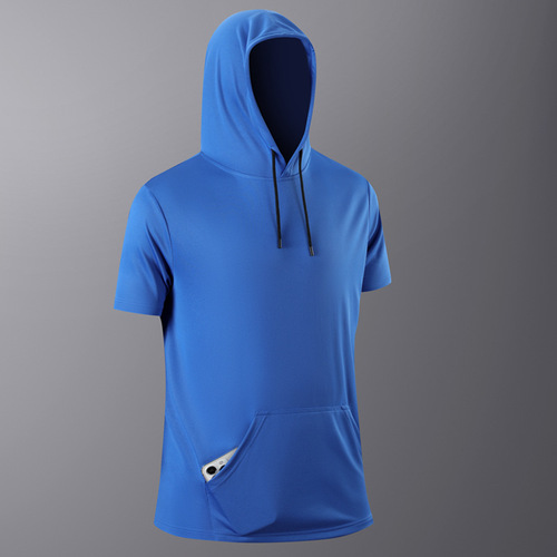 Cute Hooded T-Shirt No Sleeve Short Sleeve T-Shirt Men's Sports Fitness Breathable Running Fitness Backless Quick-Dry T-Shirt