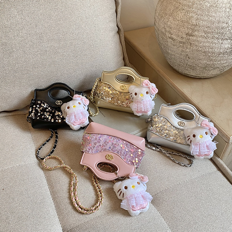 Cross-border sequin handbag, mini stylish versatile niche cute chain shoulder bag, Chanel-style girls' crossbody bag