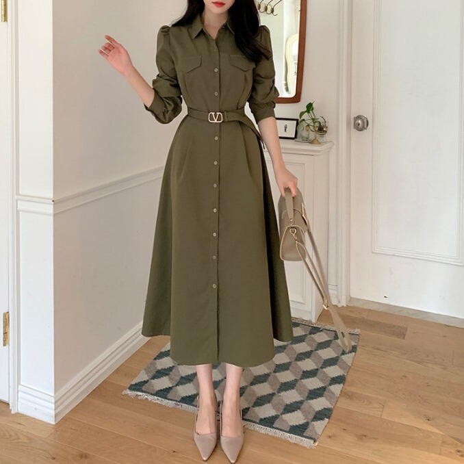 Korean Chic2026 Spring and Autumn New Style French Elegant Mature Gentle Tie-Waist Mid-Length Dress for Women