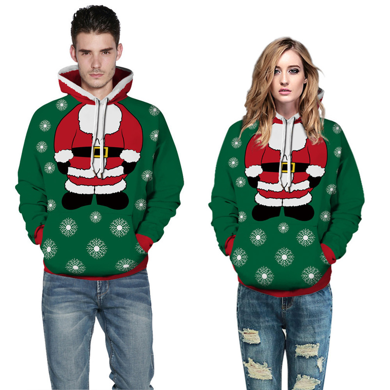 European and American Foreign Trade Winter Christmas 3D Printed Hoodie Casual Holiday Party Men's and Women's Couple Oversized Sweatshirt