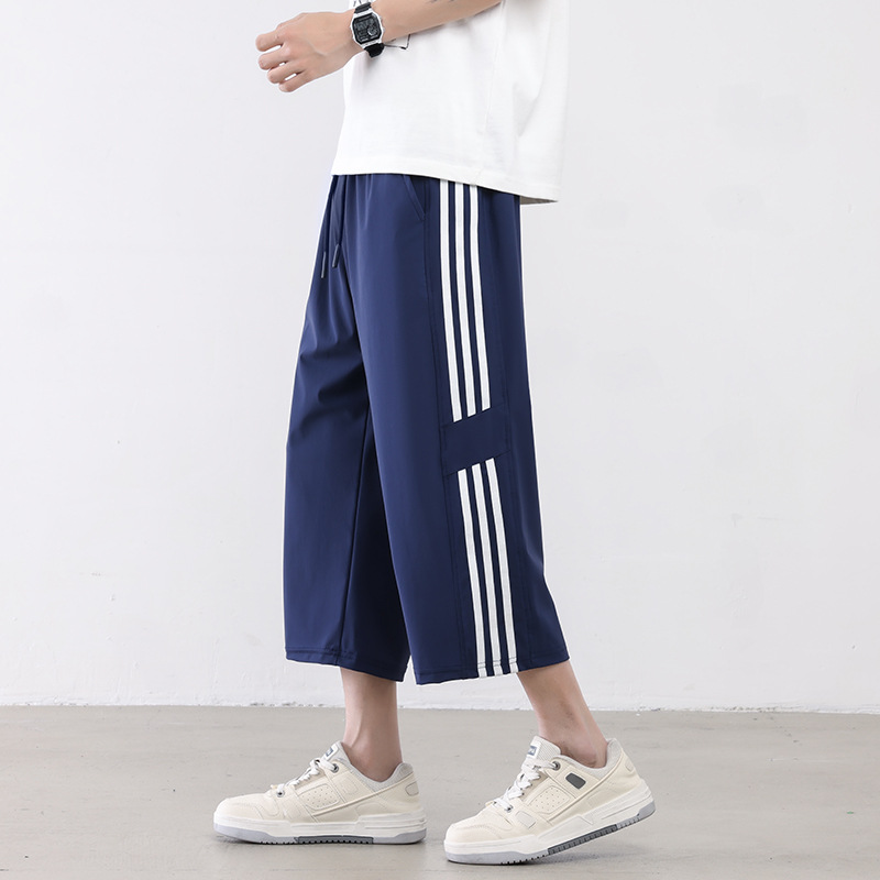 Pantalones de hielo para hombres de verano delgados deportivos de tres barras pantalones cortos gordo sueltos y pantalones casuales de hombre de tamaño grande