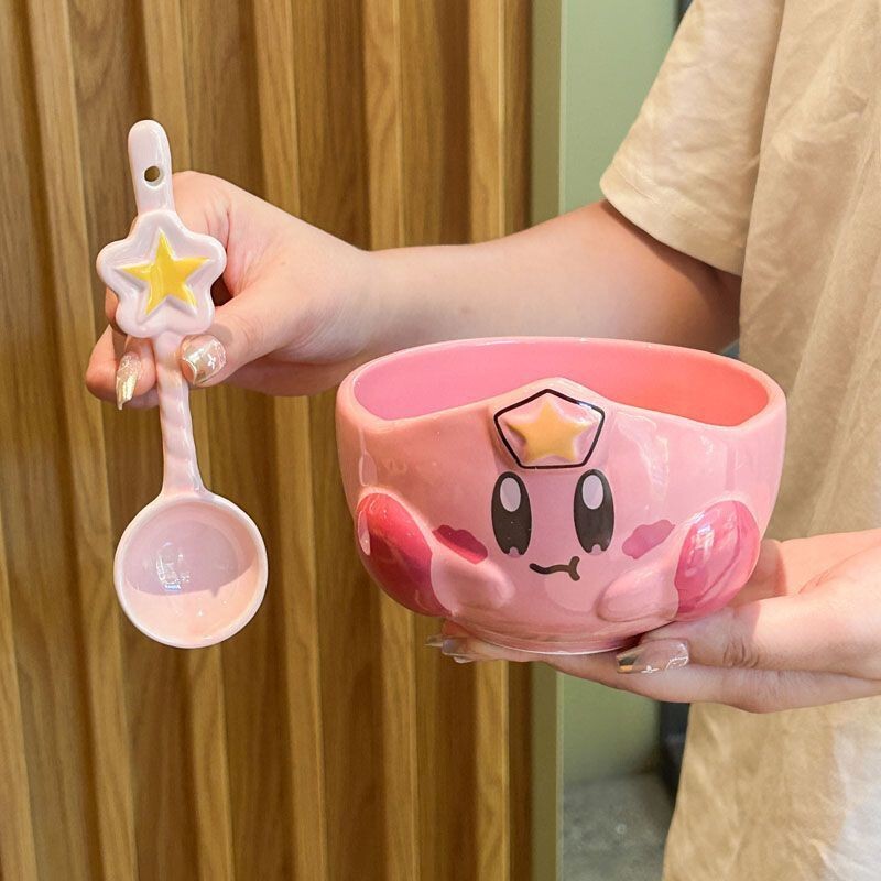Cute Kirby Ceramic Rice Bowl, Personal Dining Bowl, Particularly Beautiful Bowl, Children's Household Tableware