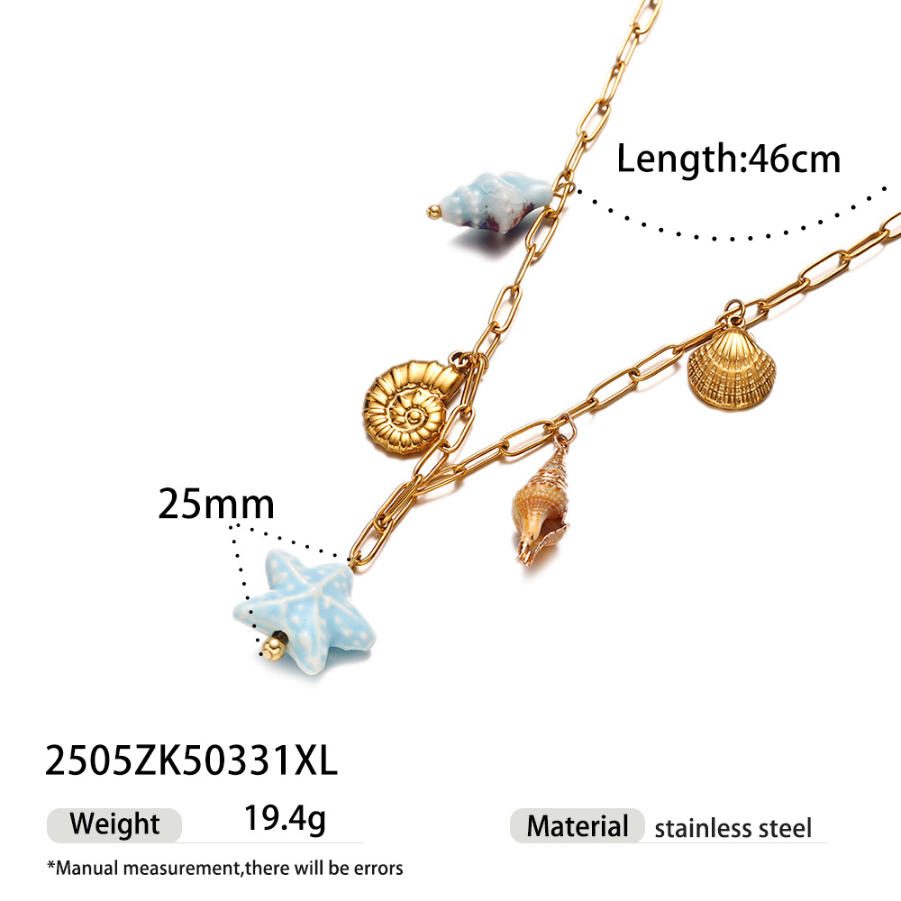 Taena Collar de acero inoxidable europeo y americano Diseño de nicho femenino Colgante de estrella de mar de cerámica Hippocampus Acero de titanio Cadena de clavícula Joyas