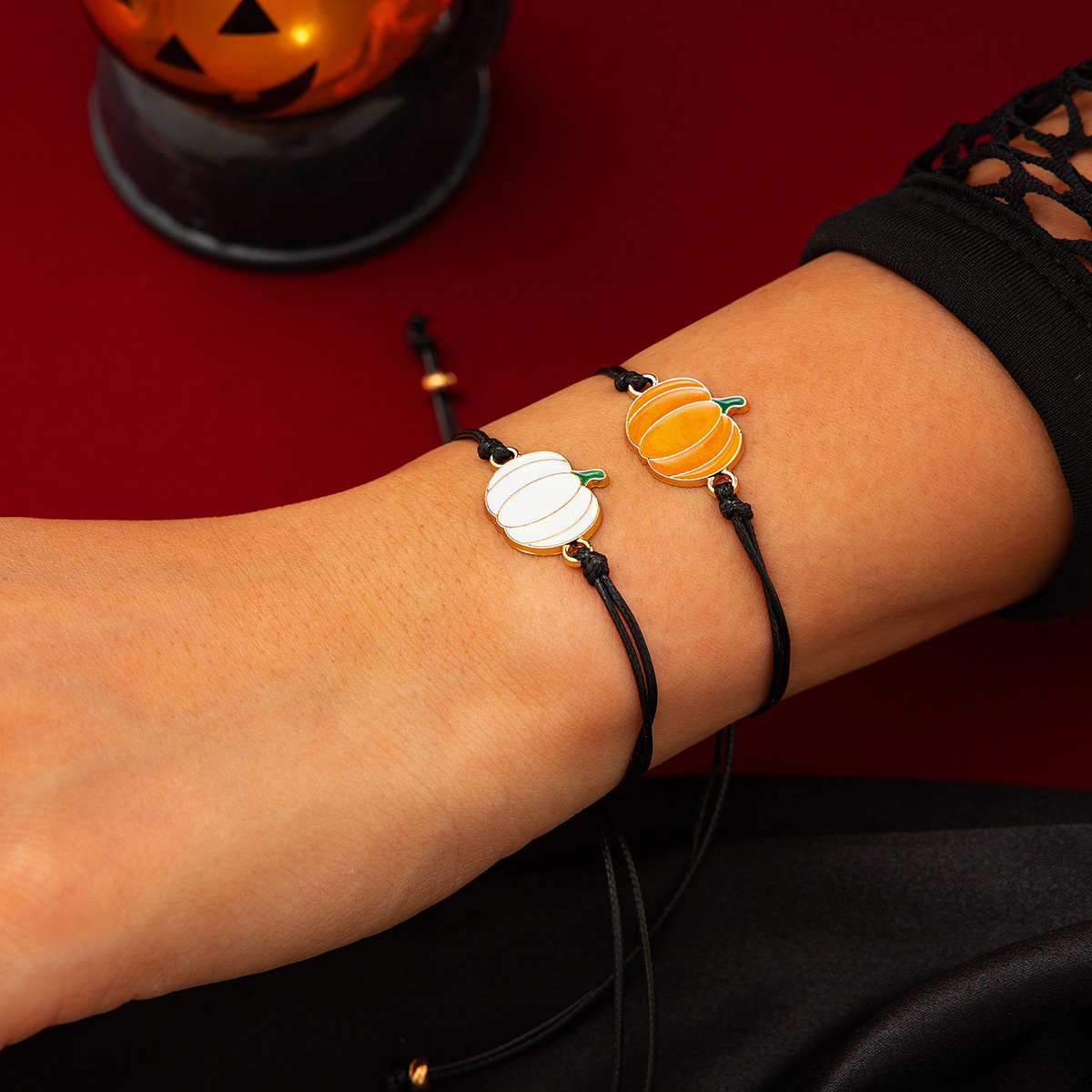 Halloween ghost leather wax line bracelet, dark wind bat alloy bracelet set_voghion.com