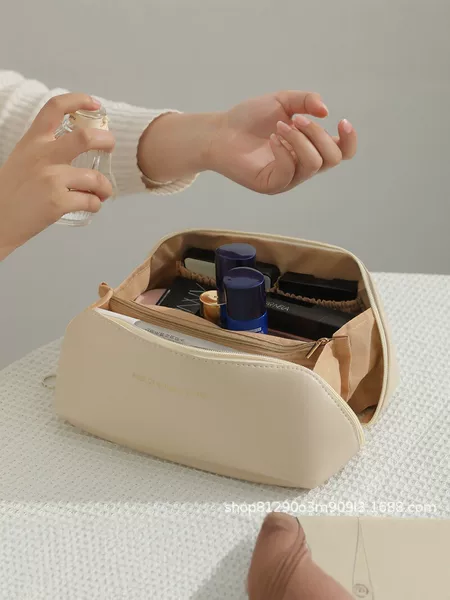 High-end large-capacity PU pillow makeup bag, portable home pillow toiletry bag, travel portable storage bag