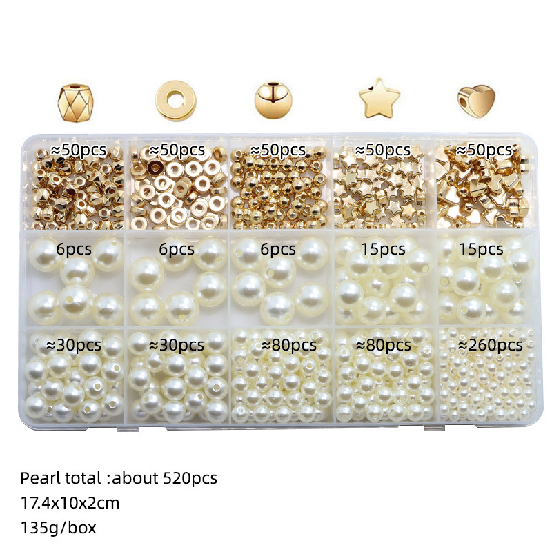 Amazon Venta caliente 770 DIY pulsera collar espaciador perlas agujero ABS imitación perla suelta caja traje