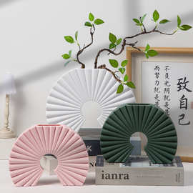 新中式折扇花瓶仿陶瓷塑料花瓶简约轻奢装饰花瓶摆件两半拼接拼色