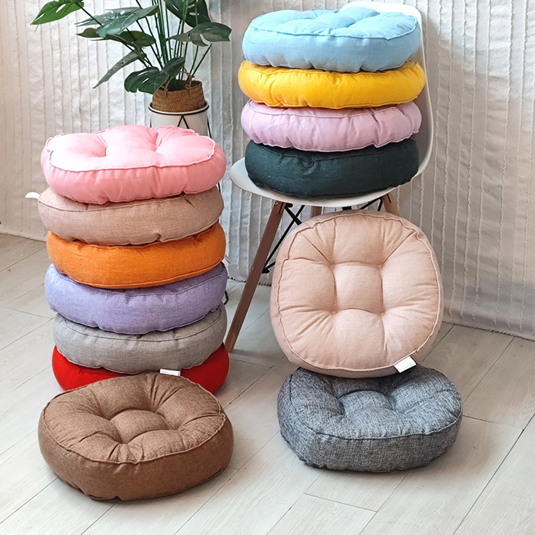 新款加厚透气舒适圆形立体亚麻坐垫蒲团椅子垫榻榻米沙发卧室垫子