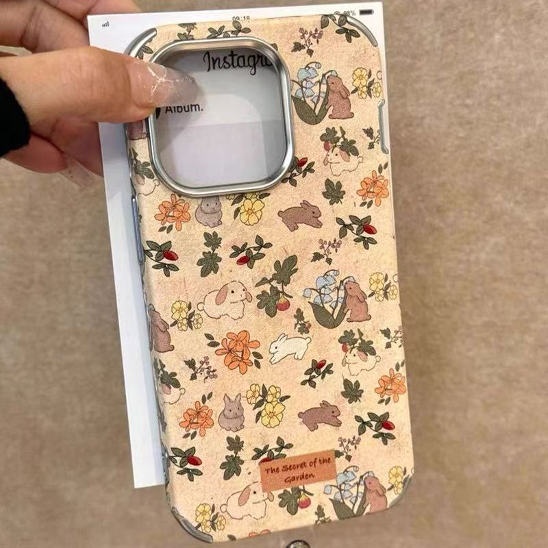 Retro nicho brillo floral conejo adecuado para Apple 15/16 nueva funda para teléfono móvil 14promax coreano 16pro