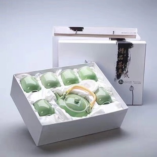 Gift Set Jingdezhen Ceramics Complete Set of Kung Fu Tea Set Double-Layer Ru Kiln Blue and White Porcelain Home Gift Set