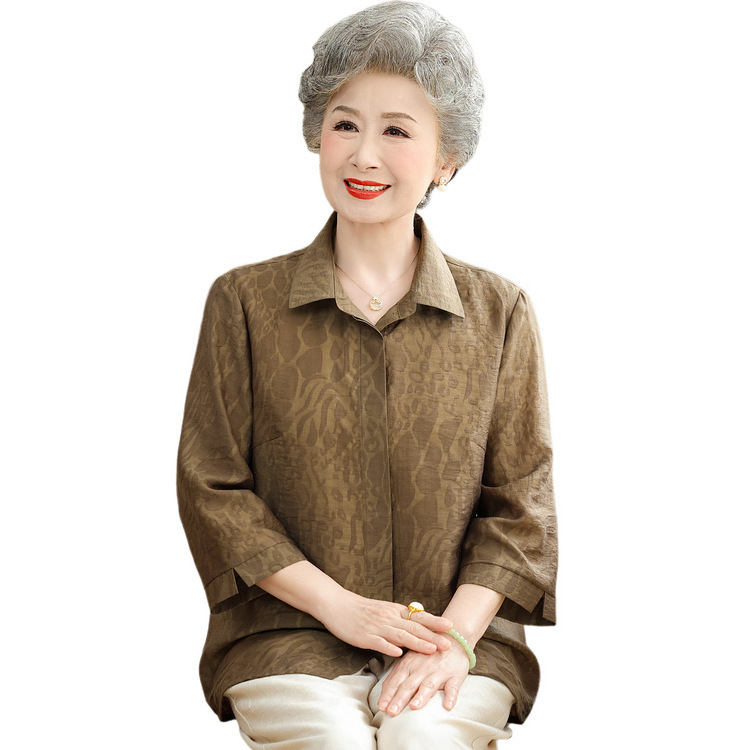 老年人女奶奶夏装衬衫妈妈装夏季衬衣60岁70老太太九分袖老人衣服|undefined