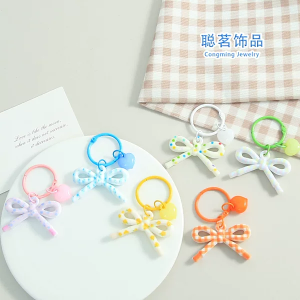 Creative Patterned Bow Pendant, Colorful Small Heart Pendant, Keychain, Simple and Versatile Small Gift Ornament Wholesale