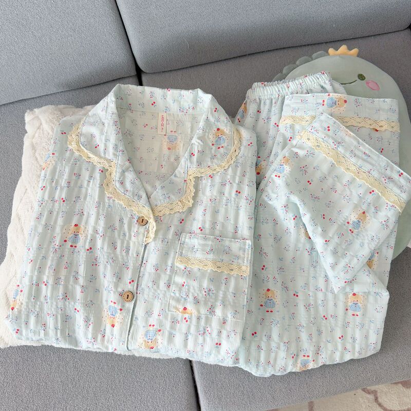 Cloud Pure Cotton Pajama Set for Women, Long Sleeve, Spring/Autumn Style, 2026 New Collection, Sweet Girl Cardigan, Home Wear, Summer Cloud Pure Cotton Pajama Set for Women, Long Sleeve, Spring/Autumn Style, 2026 New Collection, Sweet Girl Cardigan, Home Wear, Summer