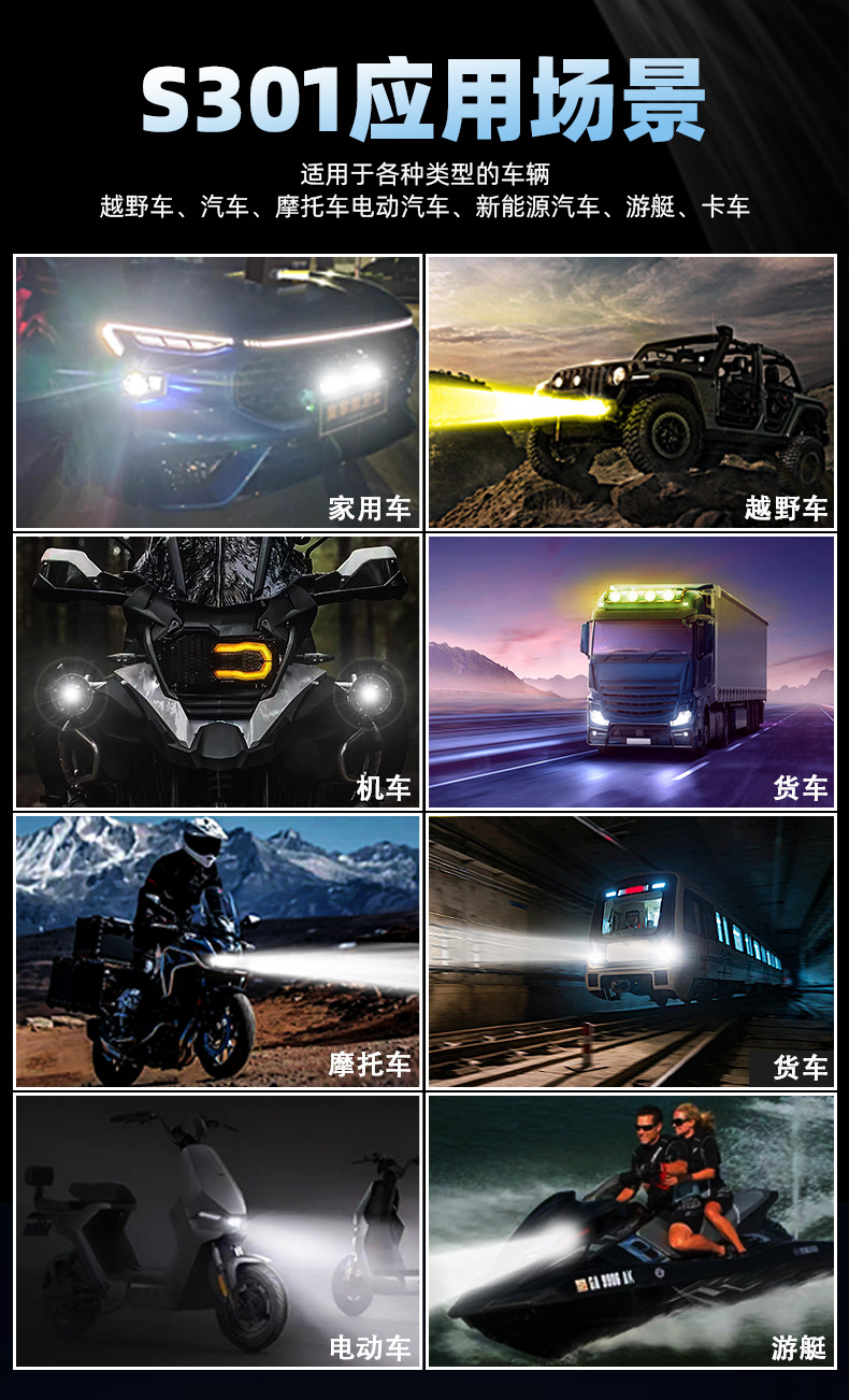 Sanwei Optical Mid-Grid Light S301 Spotlight High Beam Cannon Roof Light Motorcycle External Led Super Bright W5