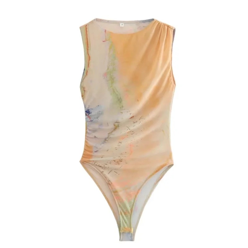AliExpress comercio exterior 2024 primavera y verano nueva ropa de mujer estilo europeo y americano plisado decoración slim-fit sexy mono de red de seda