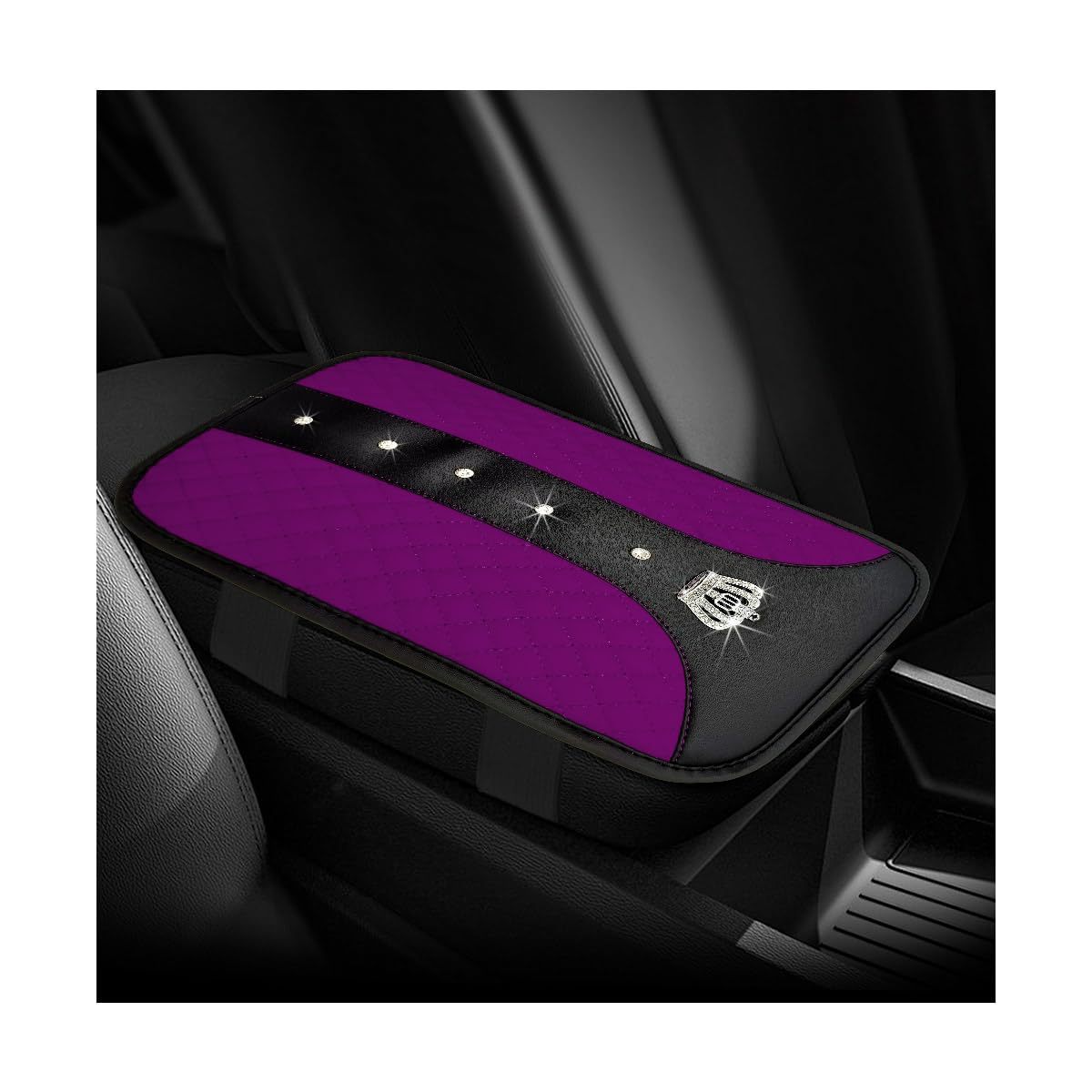 Car armrest box cushion, crown leather studded armrest box pad, armrest cover, three-dimensional quilted embroidery car interior accessory