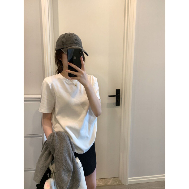 Pure Cotton Round Neck Short-Sleeve Soft White T-Shirt for Women, Regular Shoulder Fit, Loose Solid Color Base Layer White T-Shirt