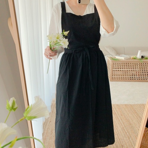 Cross-border Amazon Korean version plus size long cotton linen apron floral robe milk tea nail apron waist pouch workwear