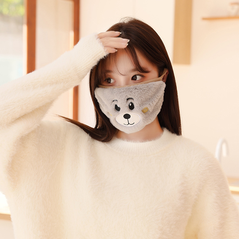 Ins韓国版女子熊マスクマフラー一体帽子かわいい耳ぬいぐるみ学生冬保温カバー|undefined