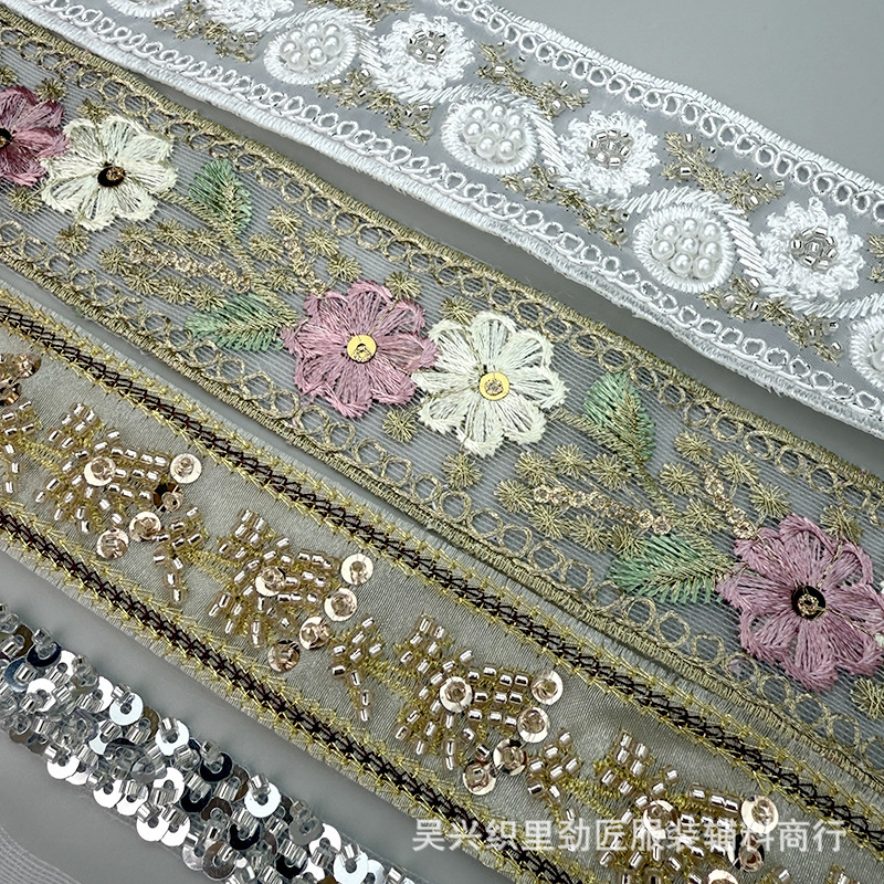 Xiaoxiangfengエスニックスタイルガーゼスカートドレス、高級刺繍、車骨ロープ、模造手作りビーズ、バーコードビーズレース|undefined