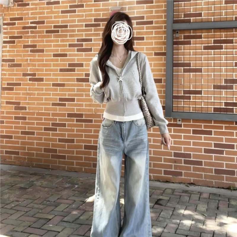 2025新款时尚女秋季连帽拉链开衫卫衣外套收腰设计感显高显瘦上衣