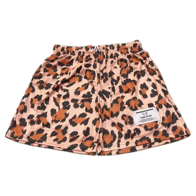 Summer Leopard Print American Shorts Men's But Knee Student Sports Basketball Pants Mesh Breathable Quick-Dry Running Quarterball Pants